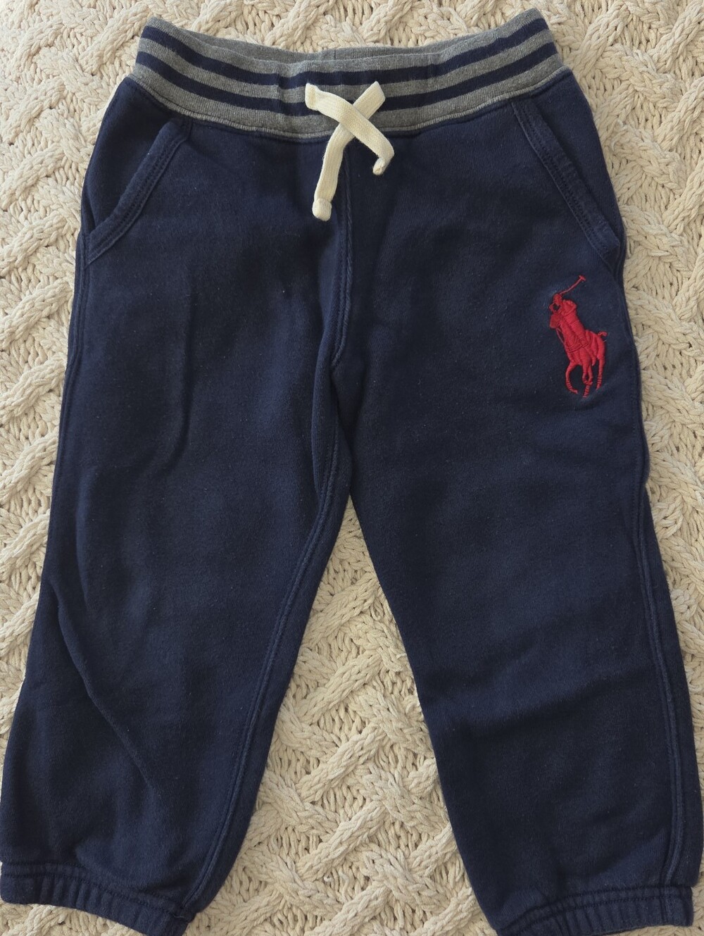 Polo Ralph Lauren Blue Toddler Fleece Sweatpants Joggers Red Pony Logo Size 4